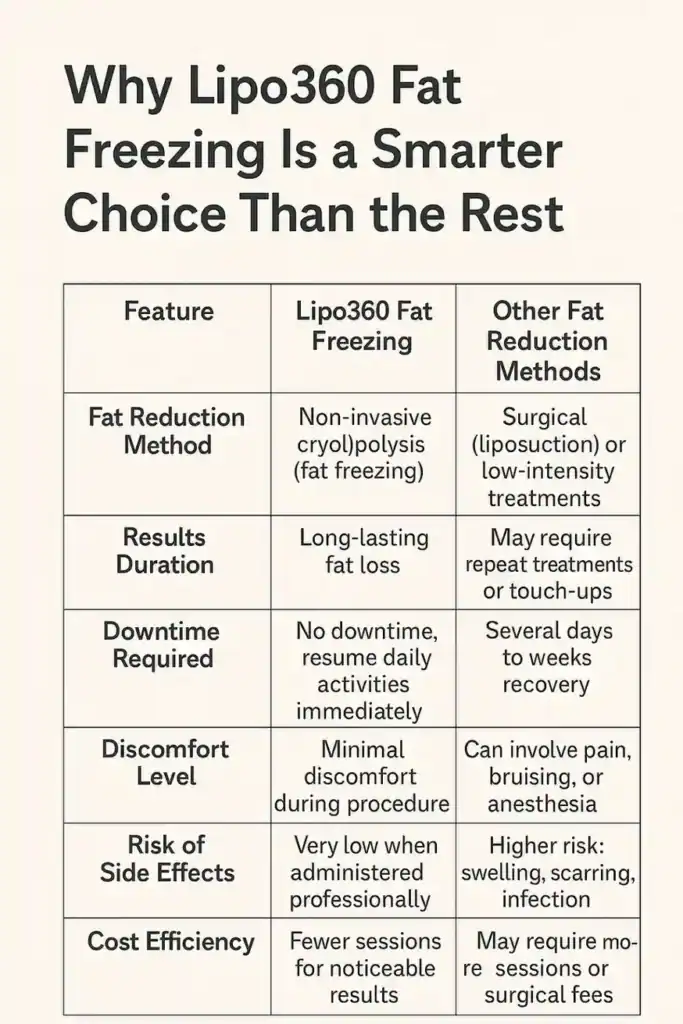 Is it possible to permanently freeze fat cells? 2 Table showing benefits of fat freezing to remove fat cells Bexhill from Lipo 360