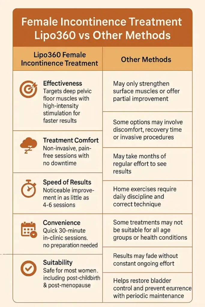 Comprehensive Guide To Female Incontinence Treatment Options 1 Table showing benefits of incontinence treatment Bexhill